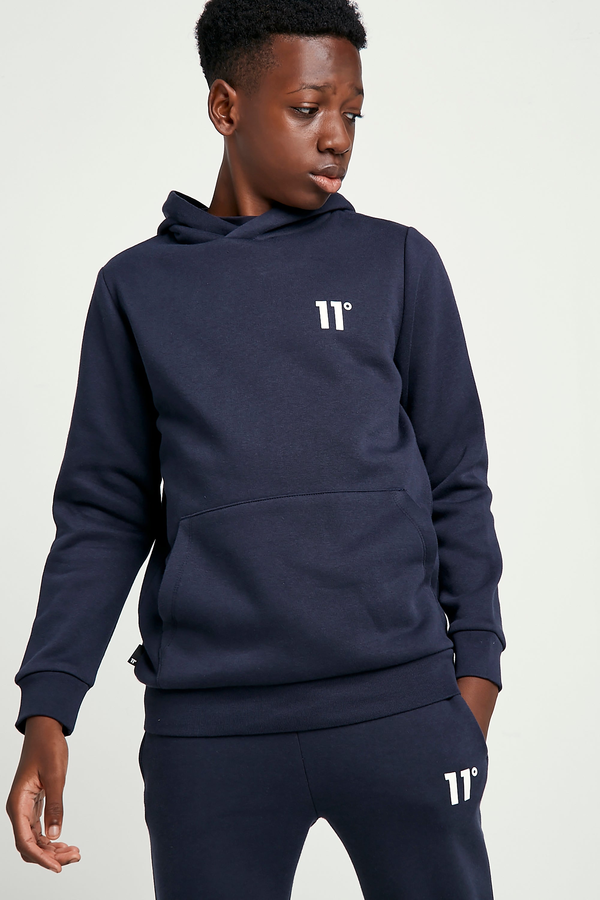 Core Pull Over Junior Hoodie Small Logo - Navy-Model View