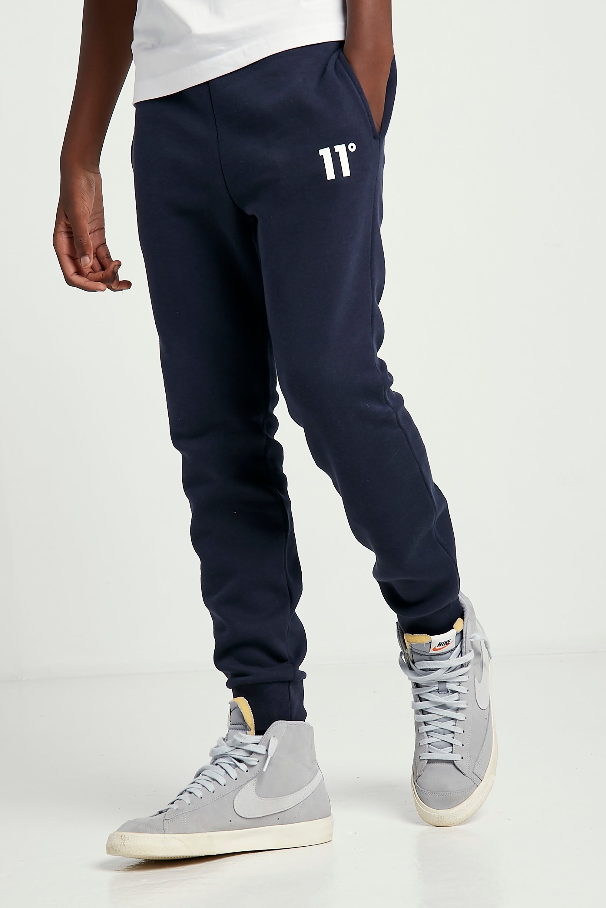 Boy's Core Junior Joggers Small Logo - Navy-Close up view