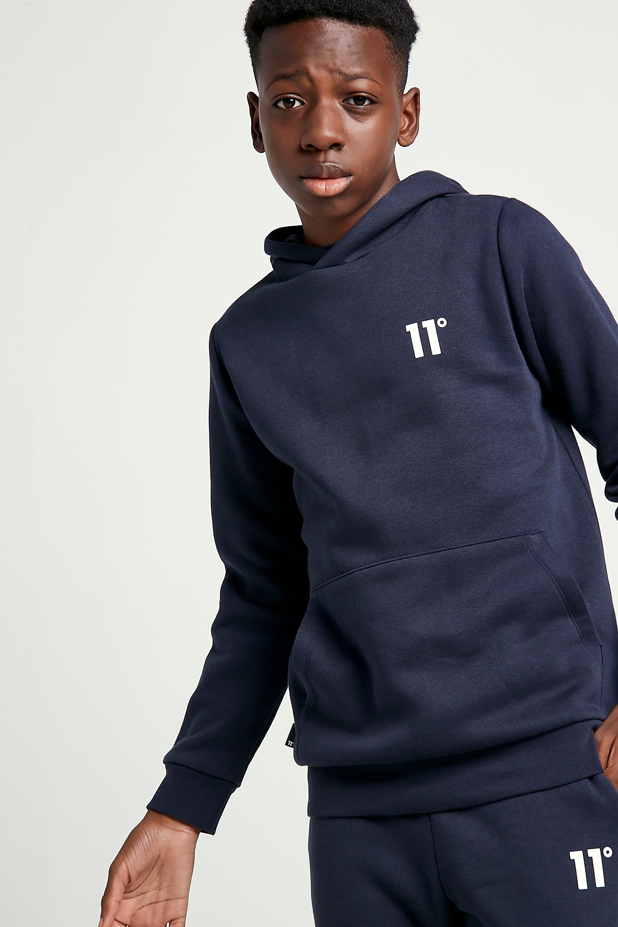 Core Pull Over Junior Hoodie Small Logo - Navy