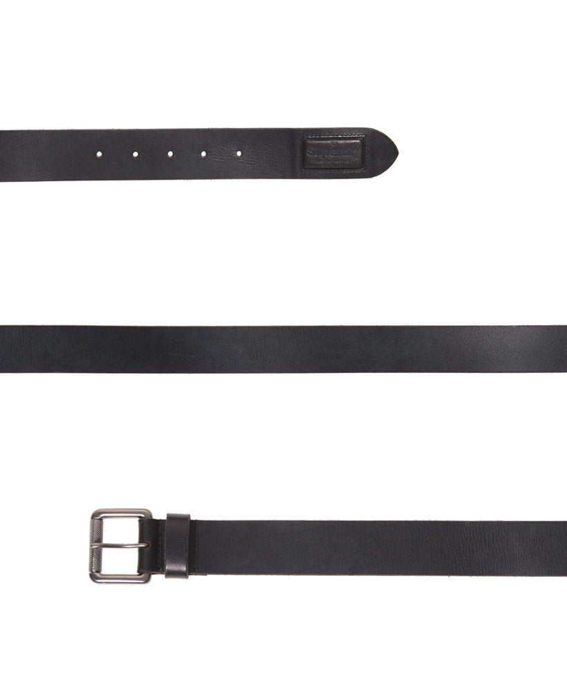 SUPERDRY Badgeman Black Leather Belt Black model front view