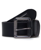 SUPERDRY Badgeman Black Leather Belt Black front view