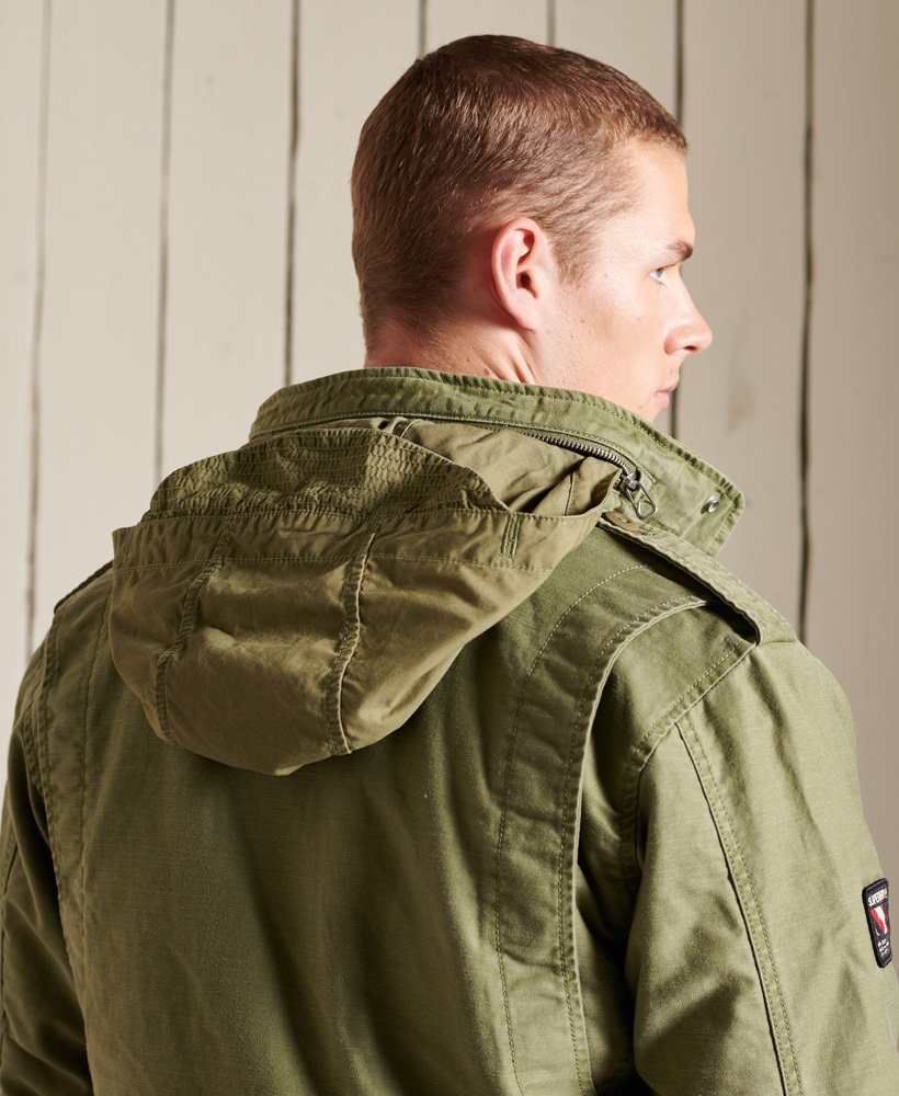 Men's M65 borg lined Dark Khaki jacket -Hood view