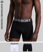 SUPERDRY Boxer Dual Logo Double Pack Black/Optic Black/Optic front view