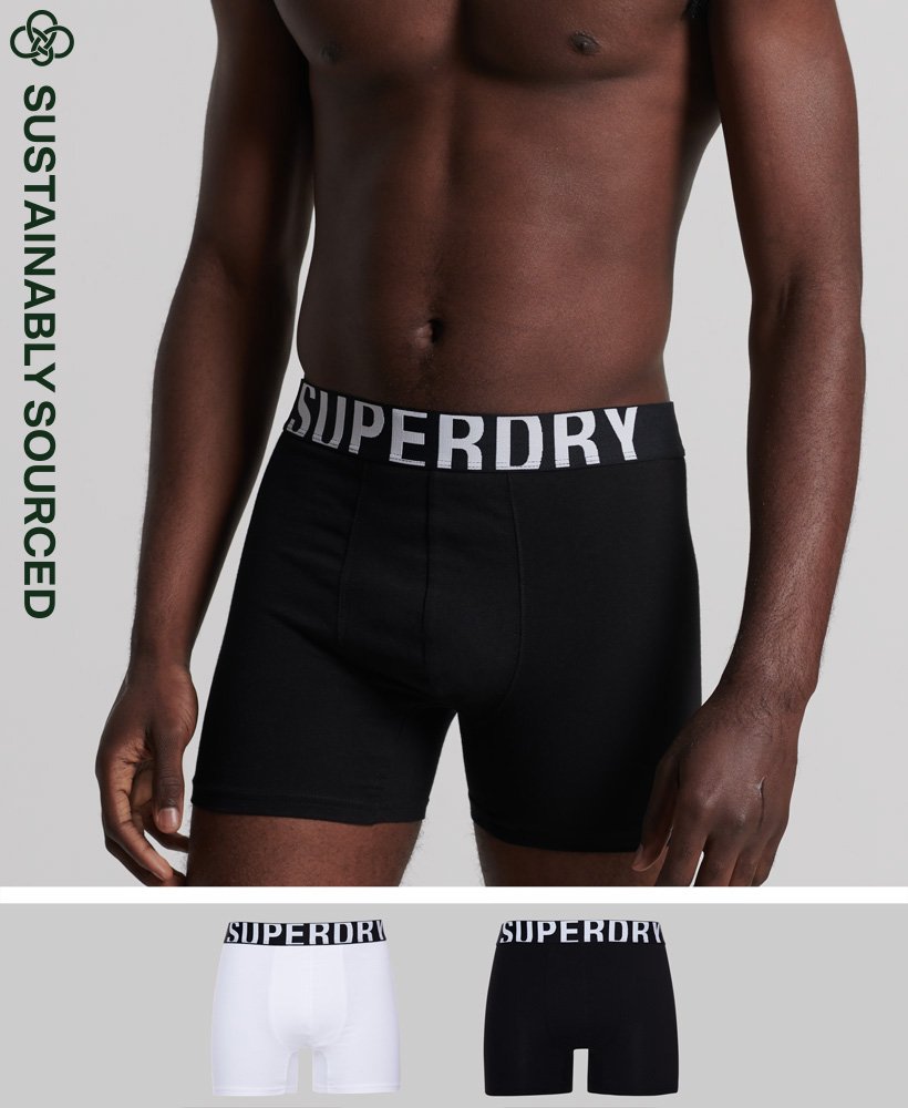SUPERDRY Boxer Dual Logo Double Pack Black/Optic Black/Optic front view