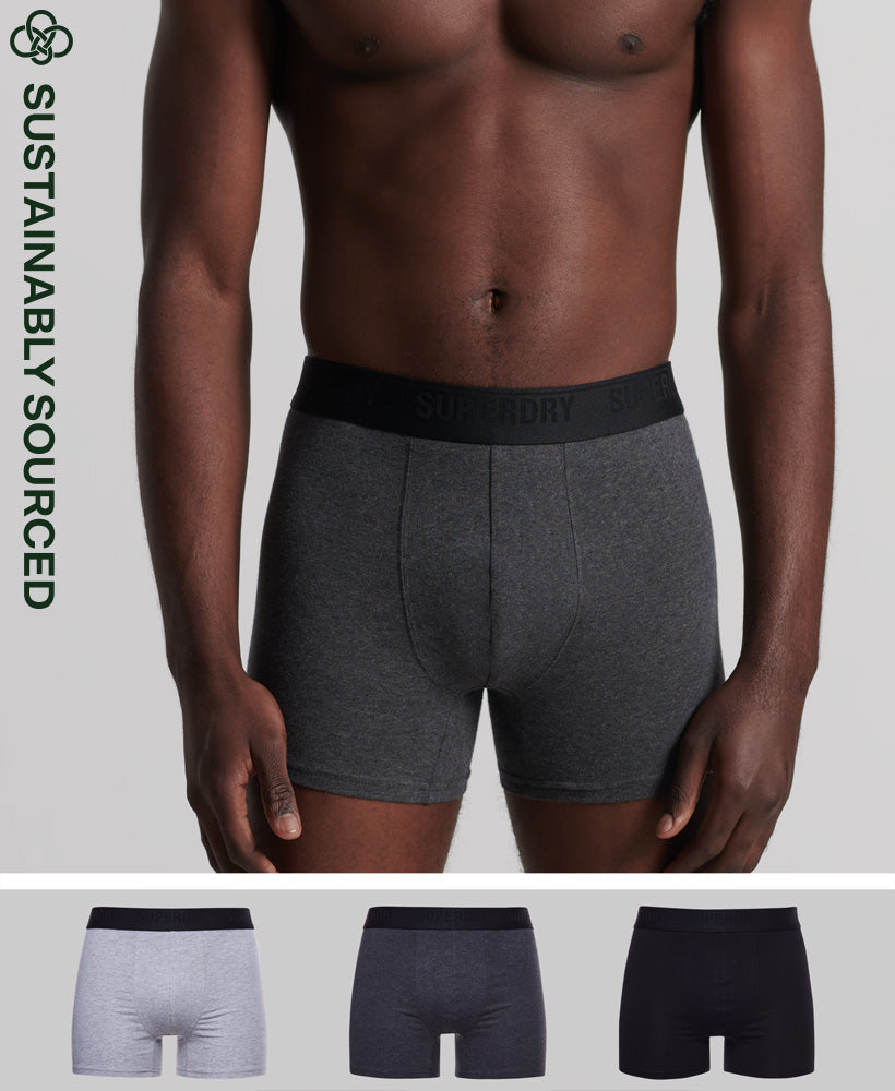 SUPERDRY Boxer Multi Triple Pack Black/Charcoal/Grey Black/Charcoal/Grey front view