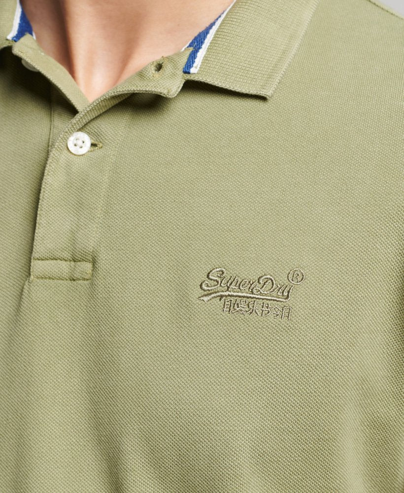 Organic Cotton Vintage Destroy Polo Shirt Olive Khaki  collar