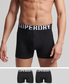 SUPERDRY Boxer Dual Logo Double Pack Black/Black Optic Black/Black Optic front view