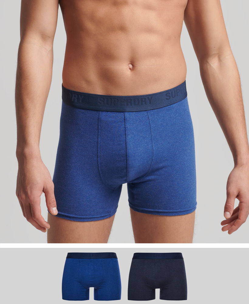 Men's Boxer Multi Double Pack Bright Blue/Navy Marl-Model Front View