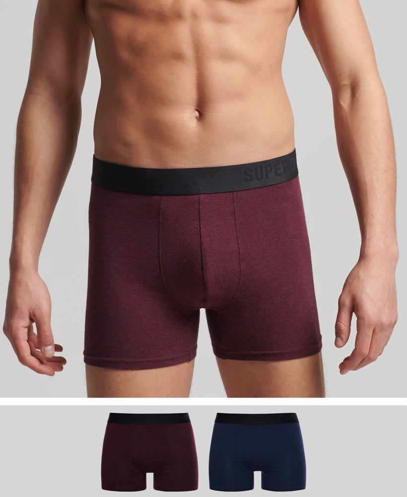 SUPERDRY Boxer Offset Double Pack - Navy & Burgundy Navy/Burgundy front view