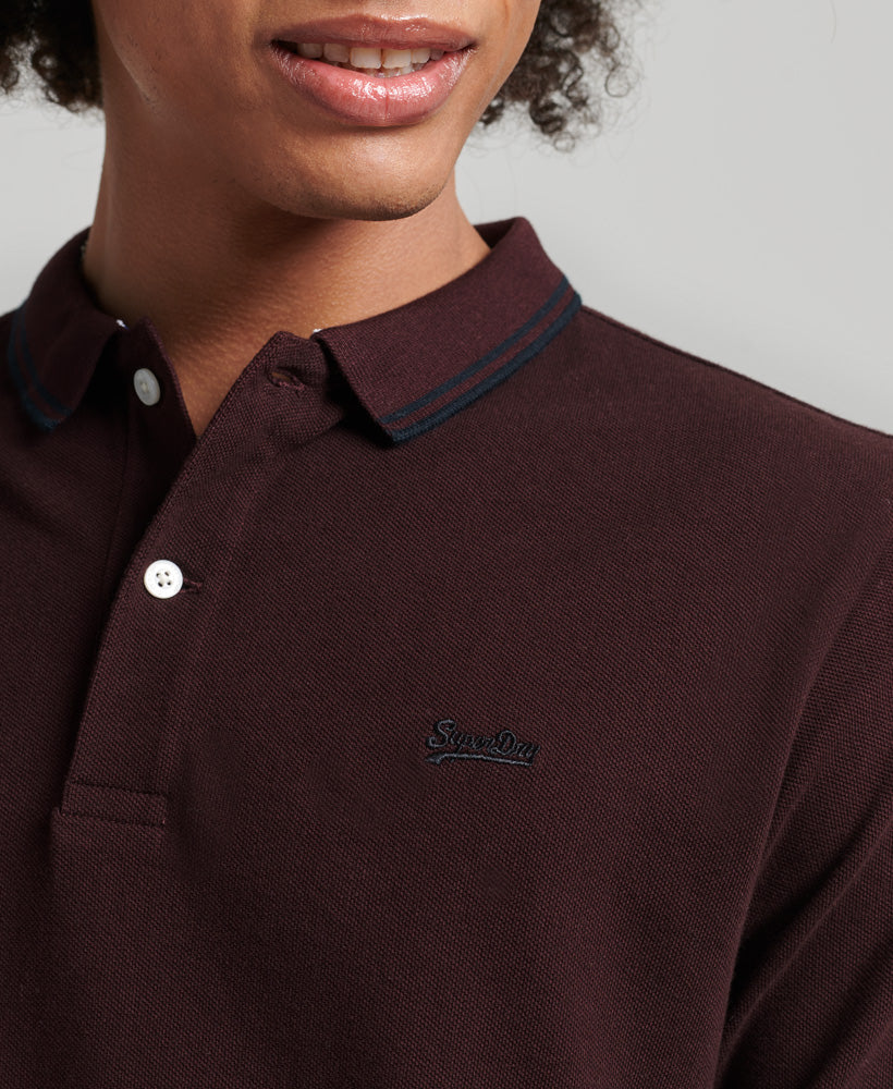 Men's Vintage Long Sleeve Tipped Polo Shirt-Logo View