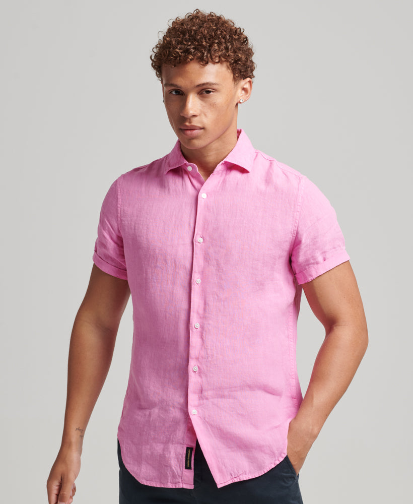 SUPERDRY Studios Casual Linen S/S Shirt Fuchsia Pink Fuchsia Pink front view