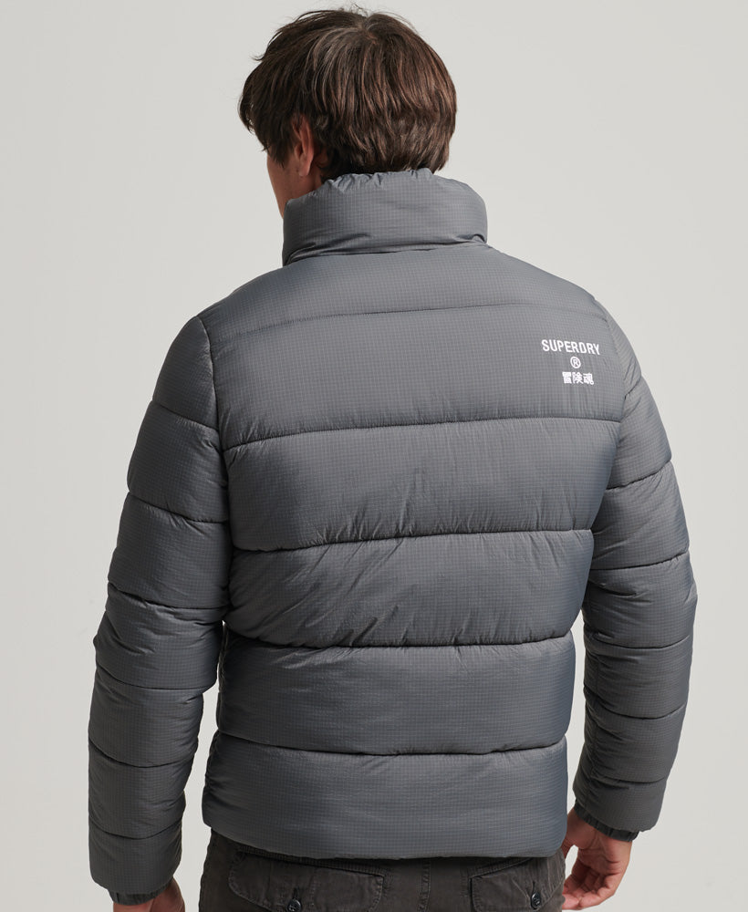 Men's Sports Puffer Non hooded Jacket Football Grid Charcoal-Model Back View