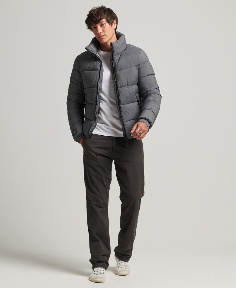Sports Puffer Non hooded Jacket Football Grid Charcoal