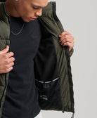 SUPERDRY Sports Puffer Non hooded Jacket Football Grid Khaki Football Grid Khaki back view