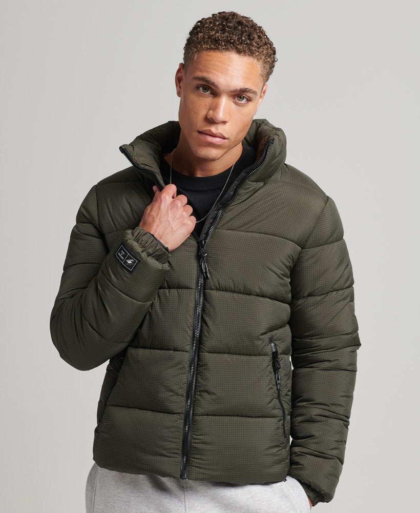 Men's Sports Puffer Non hooded Jacket Football Grid Khaki-Model Front View