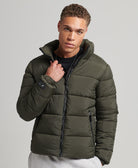 SUPERDRY Sports Puffer Non hooded Jacket Football Grid Khaki Football Grid Khaki front view