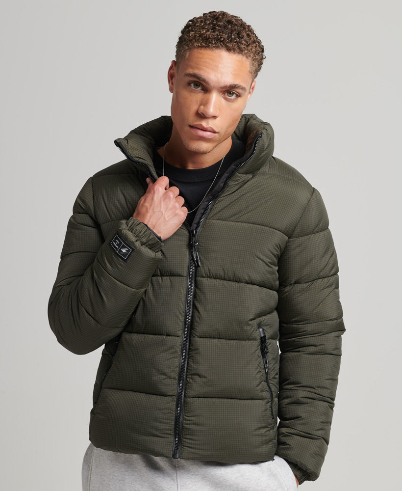 SUPERDRY Sports Puffer Non hooded Jacket Football Grid Khaki Football Grid Khaki front view
