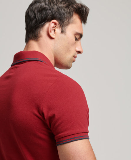 Men's Vintage Tipped Short Sleeve Polo Red/Navy-Side/Back View
