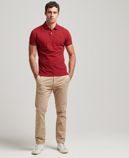Men's Vintage Tipped Short Sleeve Polo Red/Navy-Model Front View