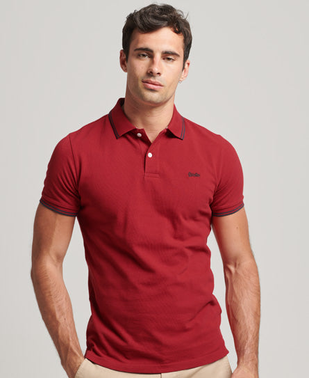 Men's Vintage Tipped Short Sleeve Polo Red/Navy-Front View