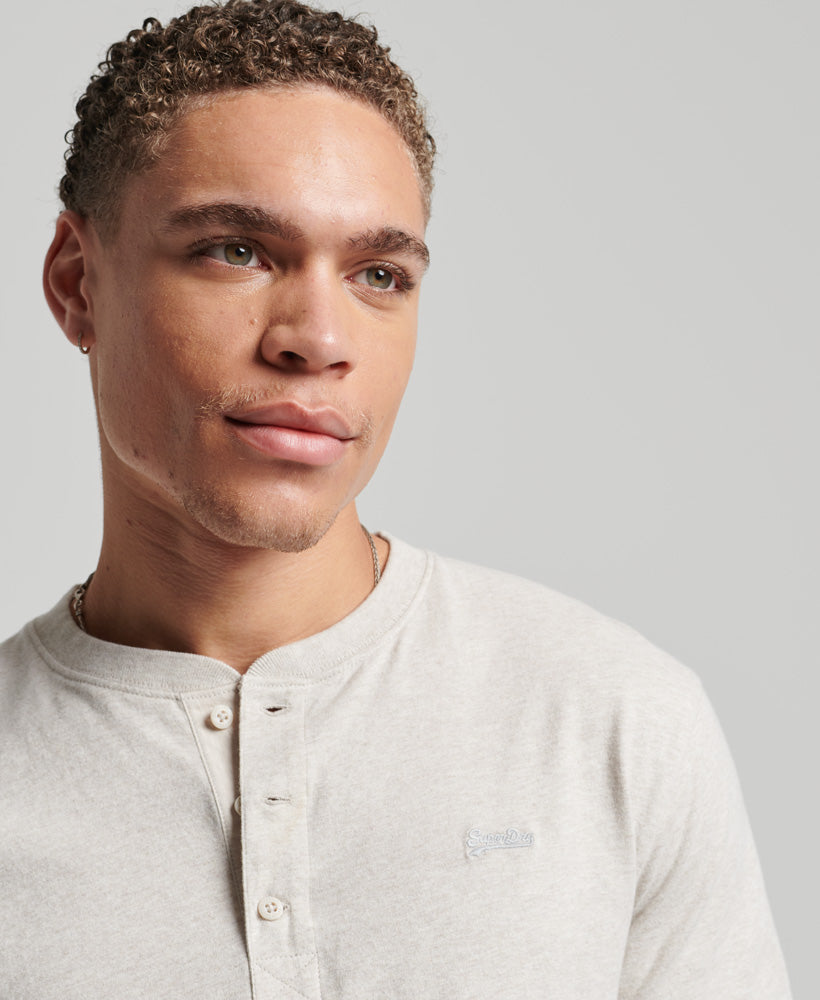 SUPERDRY Vintage Logo Emb Short Sleeve Henley Oat Cream Marl Oat Cream Marl model front view
