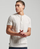 SUPERDRY Vintage Logo Emb Short Sleeve Henley Oat Cream Marl Oat Cream Marl front view