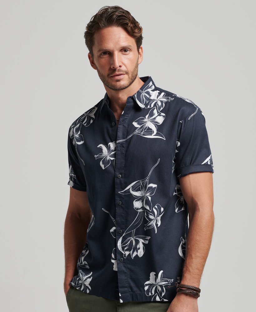 Vintage Hawaiian S/S Shirt Mono Hibiscus Navy