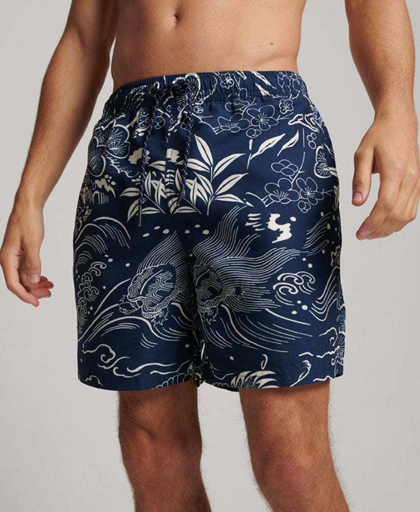 SUPERDRY Vintage Hawaiian Swimshort Horaizu Indigo Horaizu Indigo front view