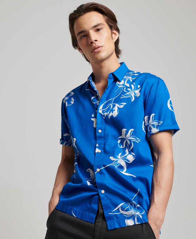 Vintage Hawaiian S/S Shirt Mono Hibiscus Cobalt