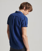 SUPERDRY Studios Casual Linen Short Sleeve Shirt Twilight Navy Twilight Navy model front view