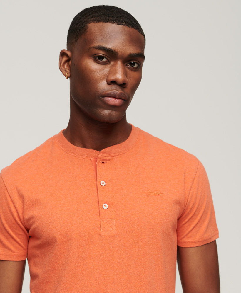 SUPERDRY Vintage Logo Emb Short Sleeve Henley Fire Orange Marl Fire Orange Marl model front view