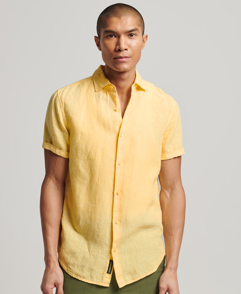 SUPERDRY Studios Casual Linen S/S Shirt Aspen Gold Aspen Gold front view