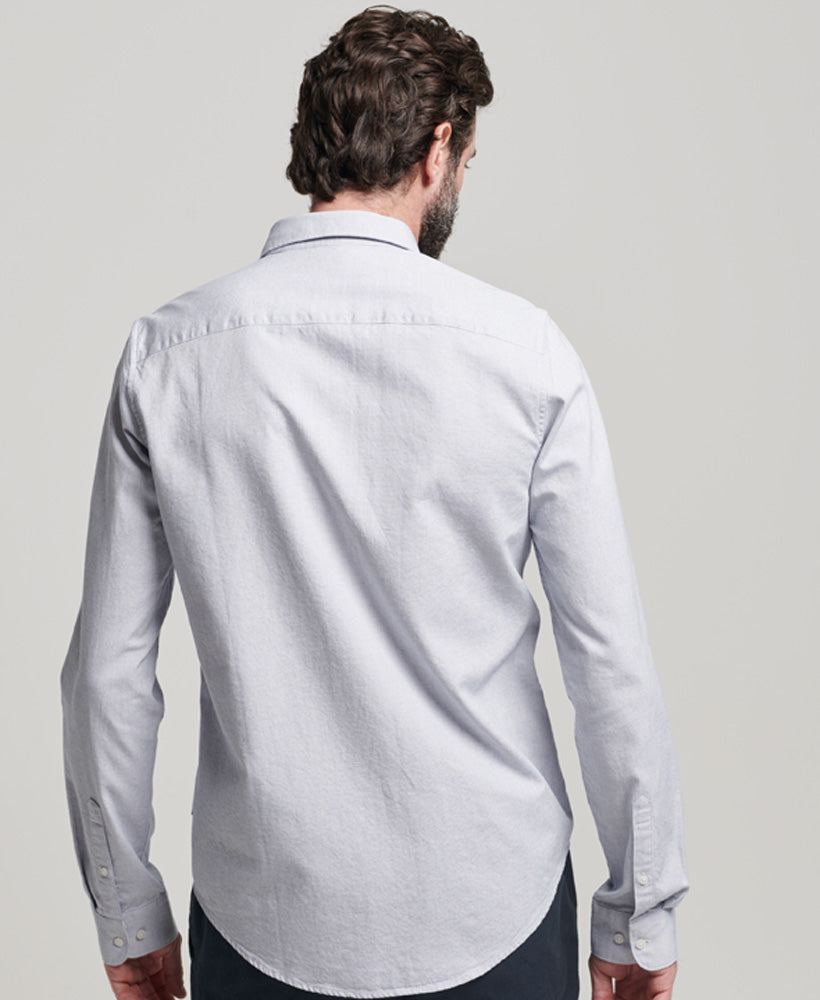 Men's Studios micro textured shirt Cobalt Micro Dot-Model Back View